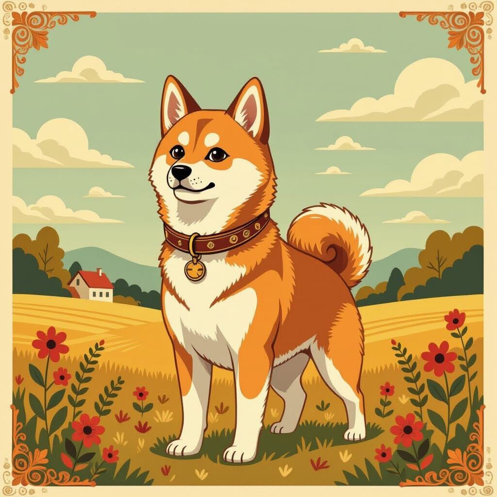 Akita Inu in Wes Anderson Style
