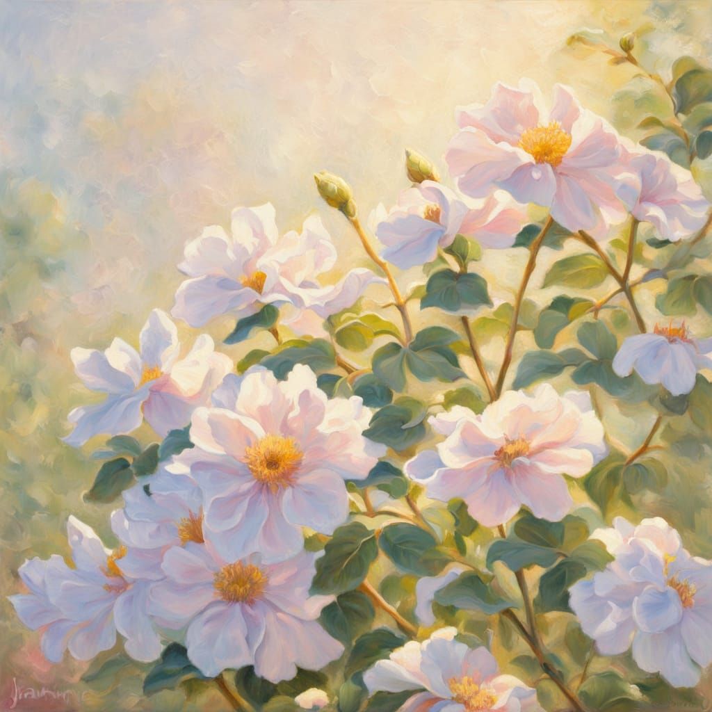 Impressionist Oil Painting of Flower Lattice in Garden