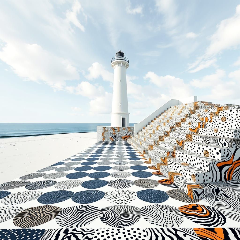 Surreal Lighthouse with Geometric Patterns