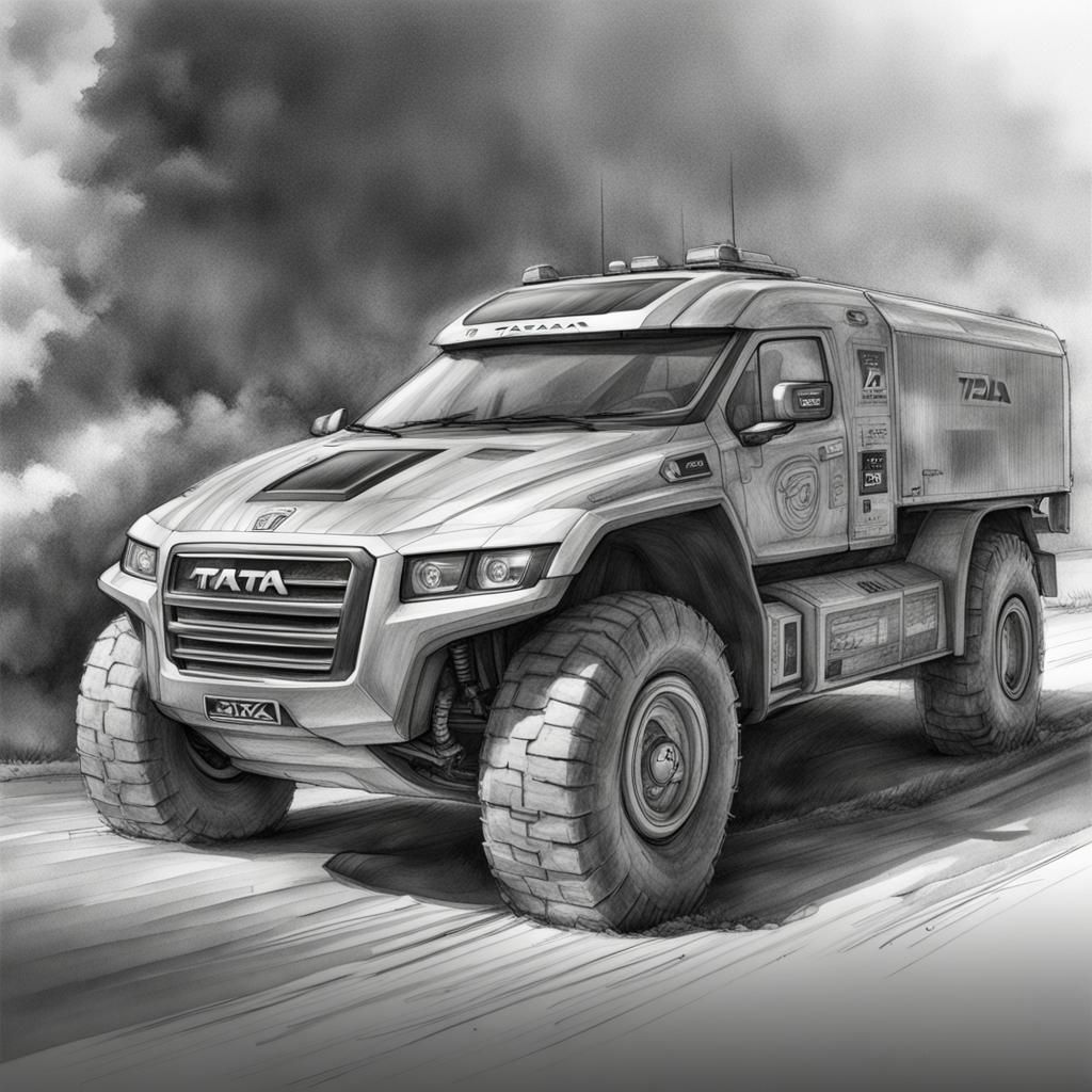 Futuristic Tatra Solar Truck: Hyper-Detailed Pencil Sketch