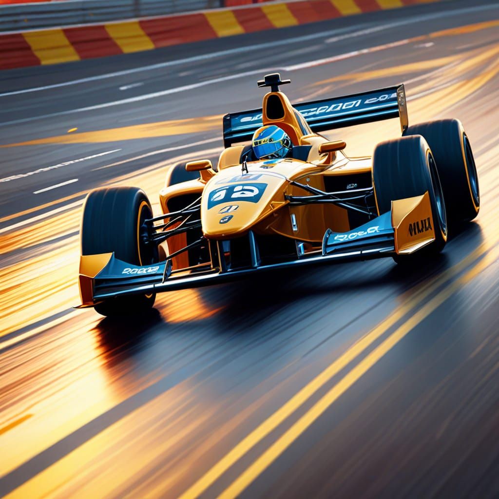 Racing Car on Track in Vibrant Gouache Painting