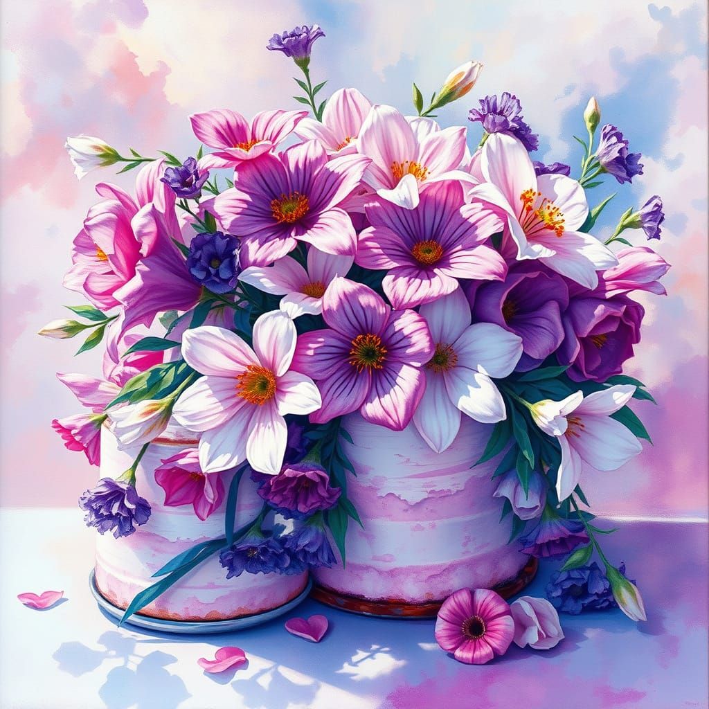 Soft Focus Divine Bouquet with Heavenly Birthday Cake in Vib...