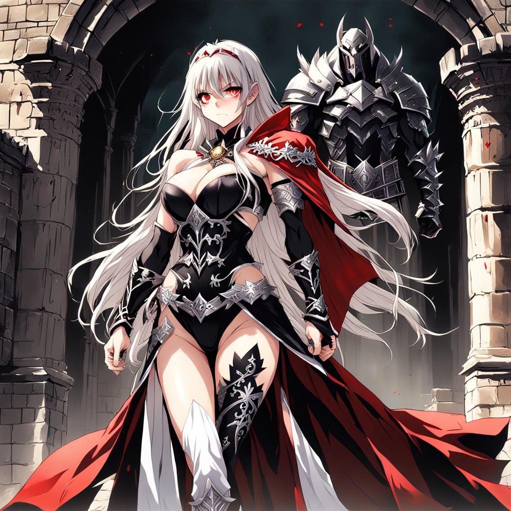 Anime Style Warrior Girl at Castle Entrance