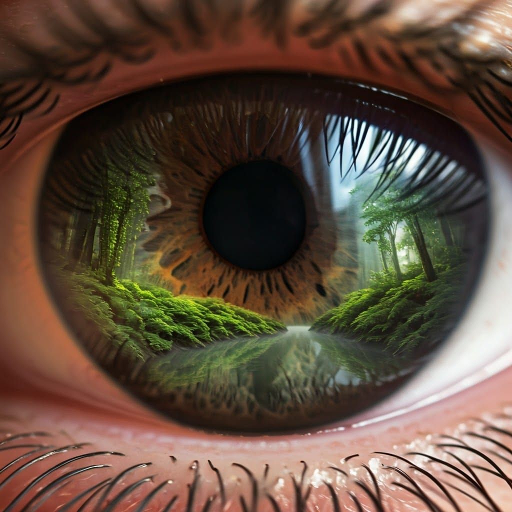 Vibrant Green Iris Portal to a Serene Forest World