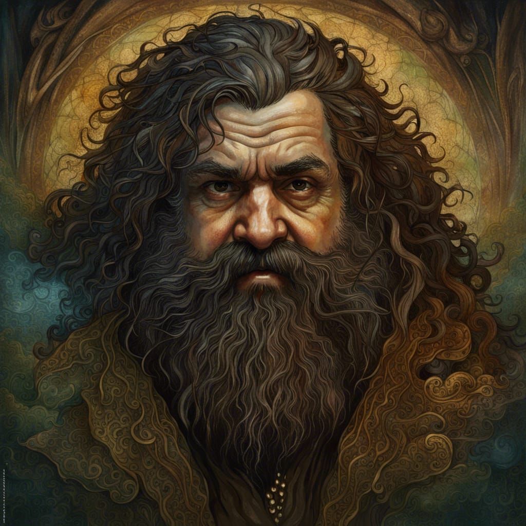 Ornate Portrait of Rubeus Hagrid in Fantasy Art