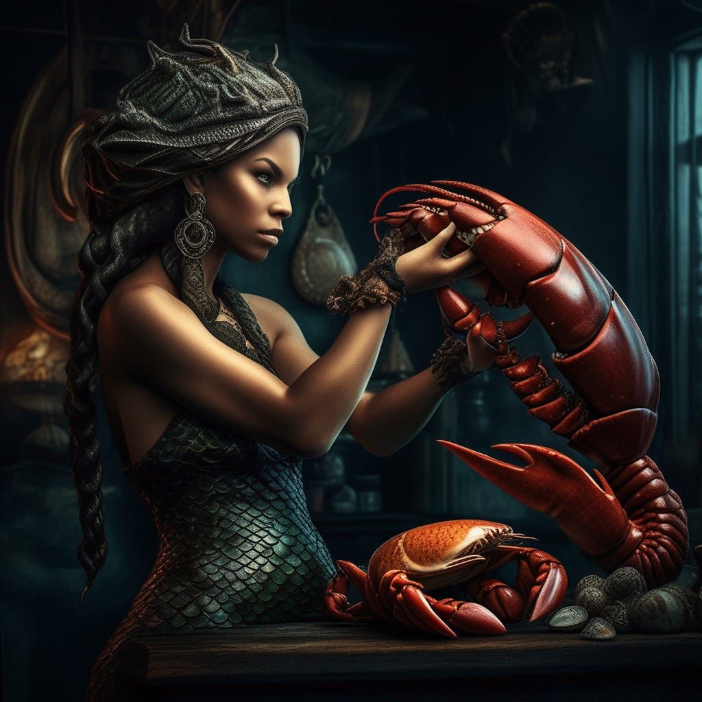 Mermaid with Pet Lobster & Crab