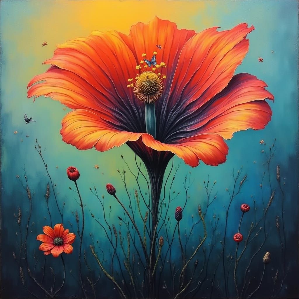 Surrealist Bloom Unfurls in Swirling Colors
