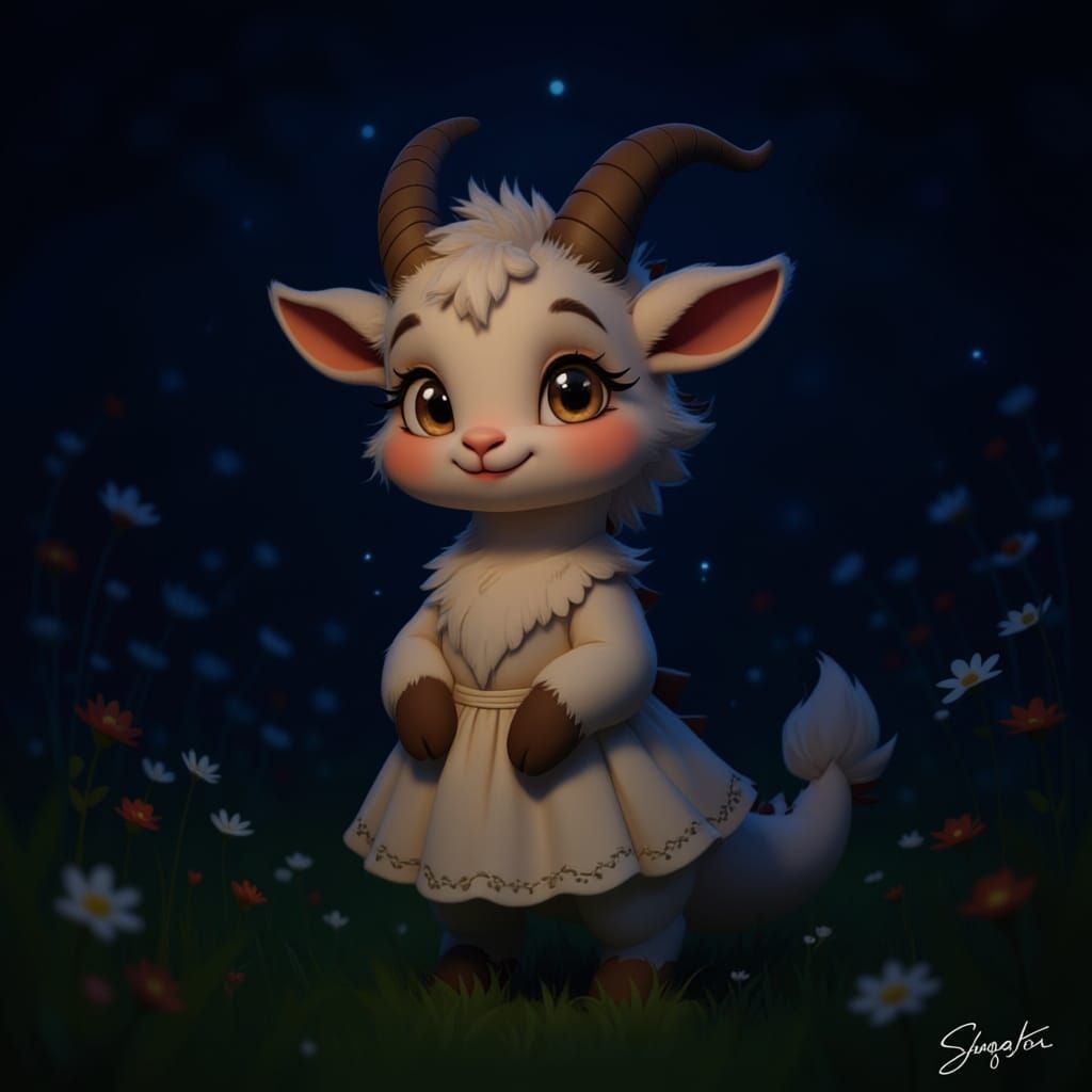 Adorable Goat Dragon Hybrid in Skirt
