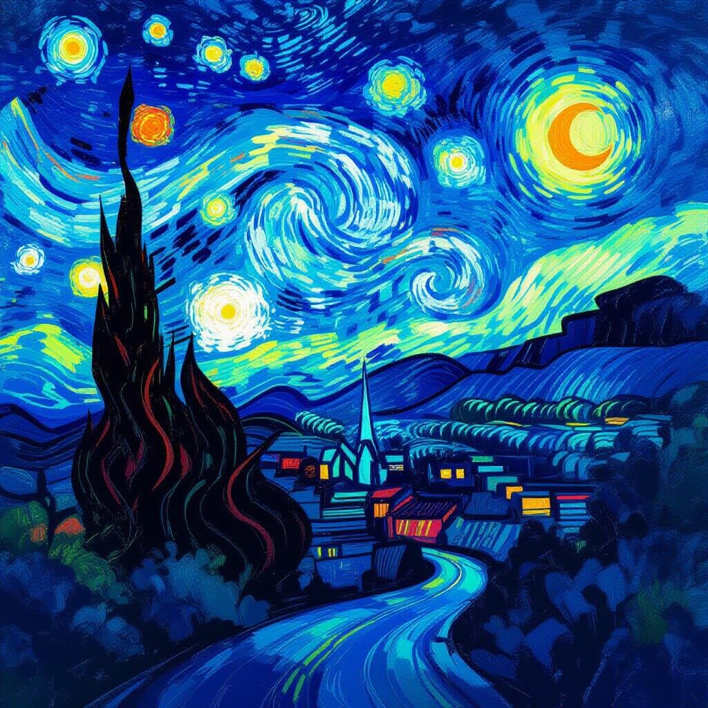 Starry Night in Cyberpunk Style