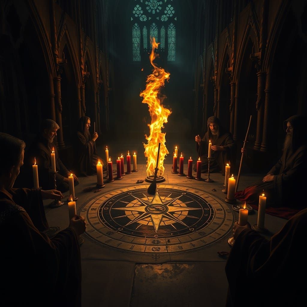 Gothic Cathedral Ritual with Mystical Symbols