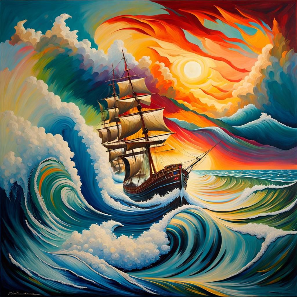 A Sailing Ship in a Raging Sea