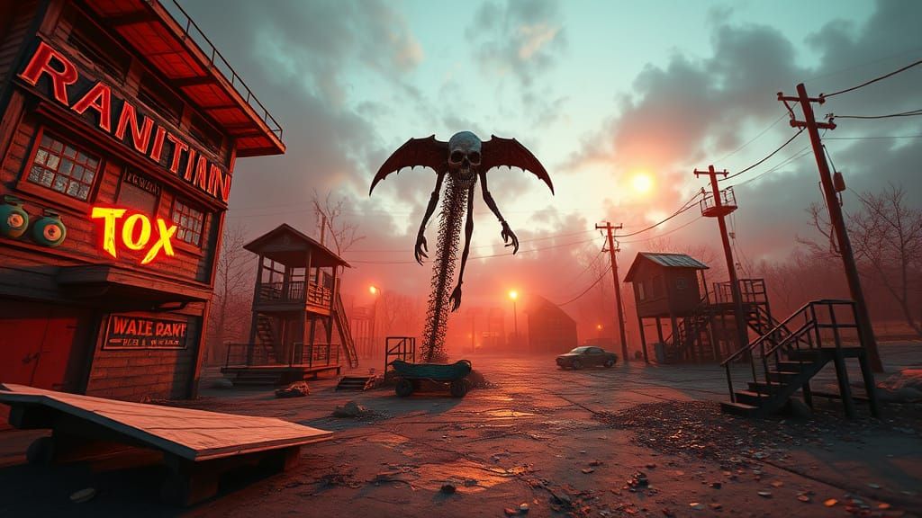 Dystopian Skatepark with Skull Reaper in Heat Wave