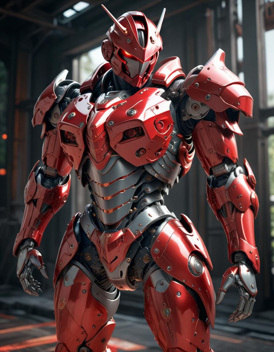 Anime Mecha Knight in Red Armor