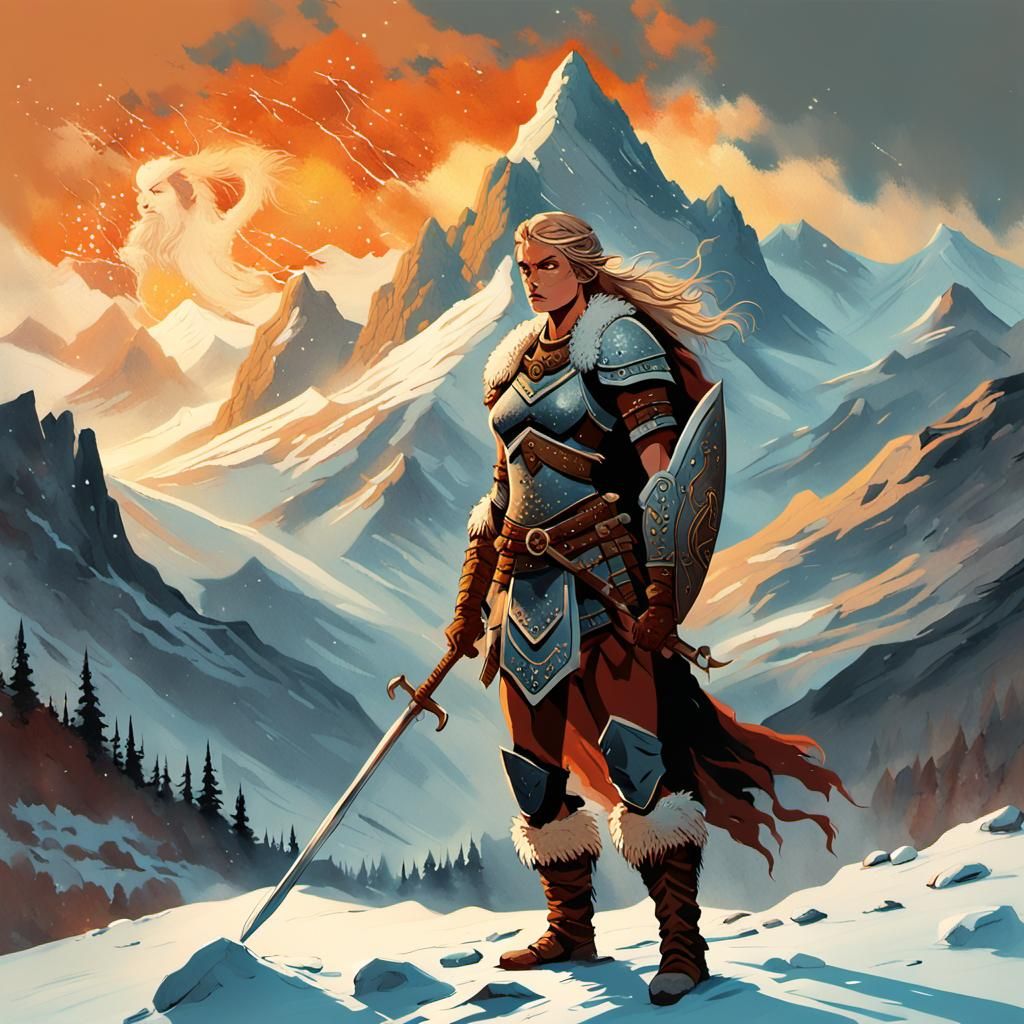 Skadi, Norse Warrior in Frank Frazetta Style