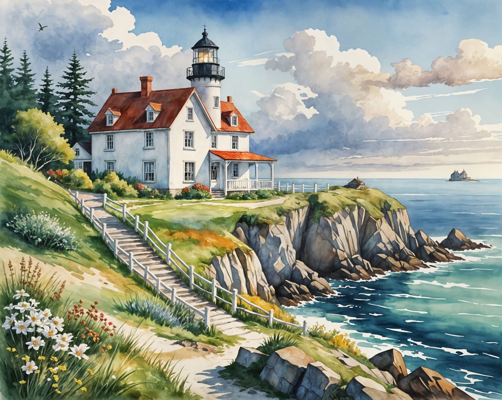 Charming Cottage by the Sea: Watercolor Illustration