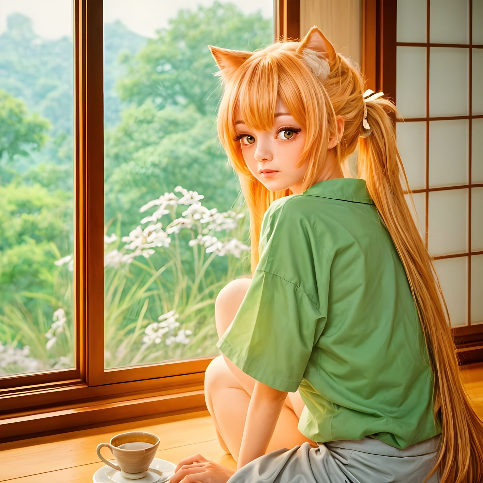 Surreal Cat Goddess Inspired by Anime