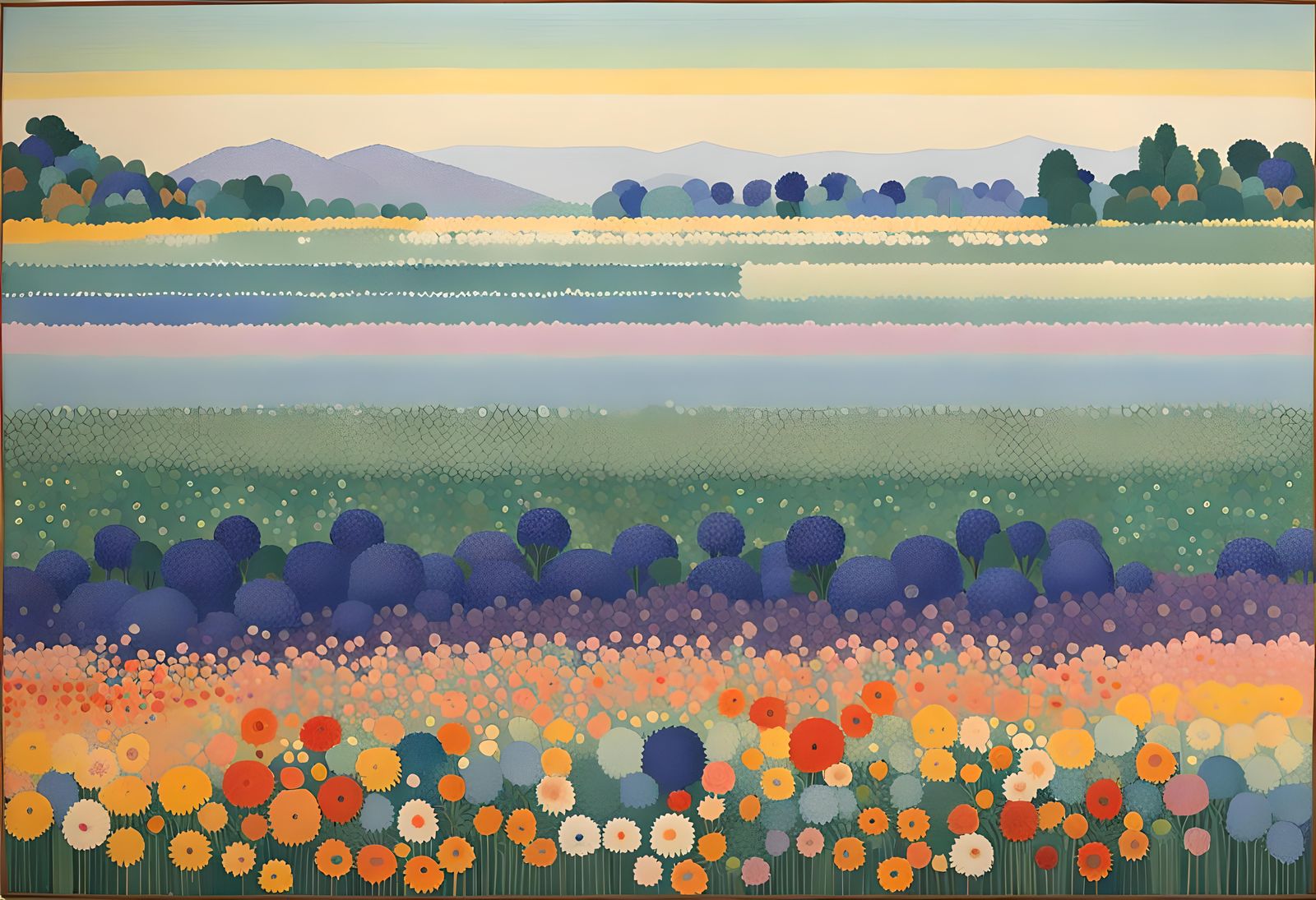 Minimalist Flowers in Kinetic Pointillism Style