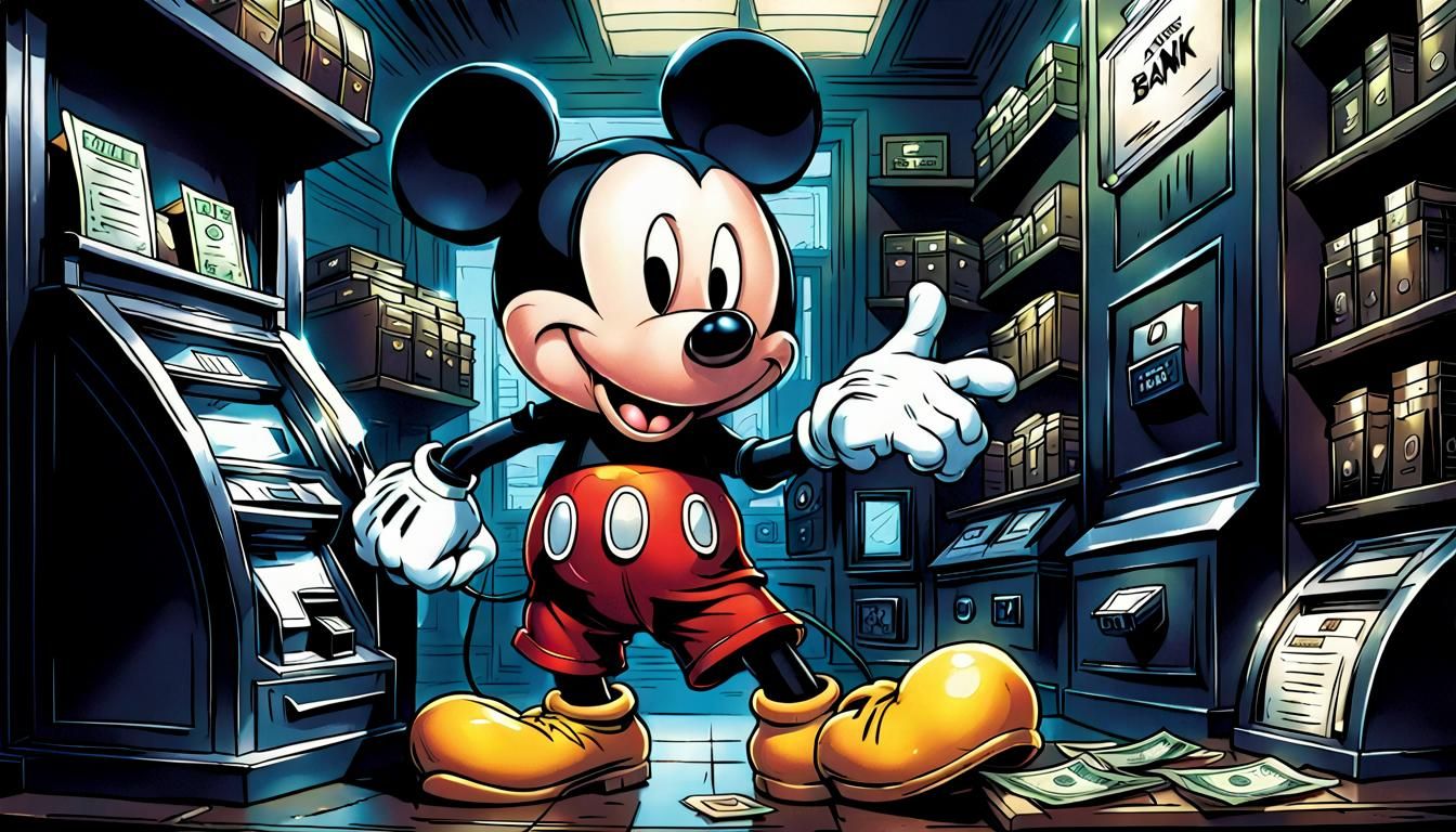 Mickey Mouse Bank Robbery in Comic Book Art