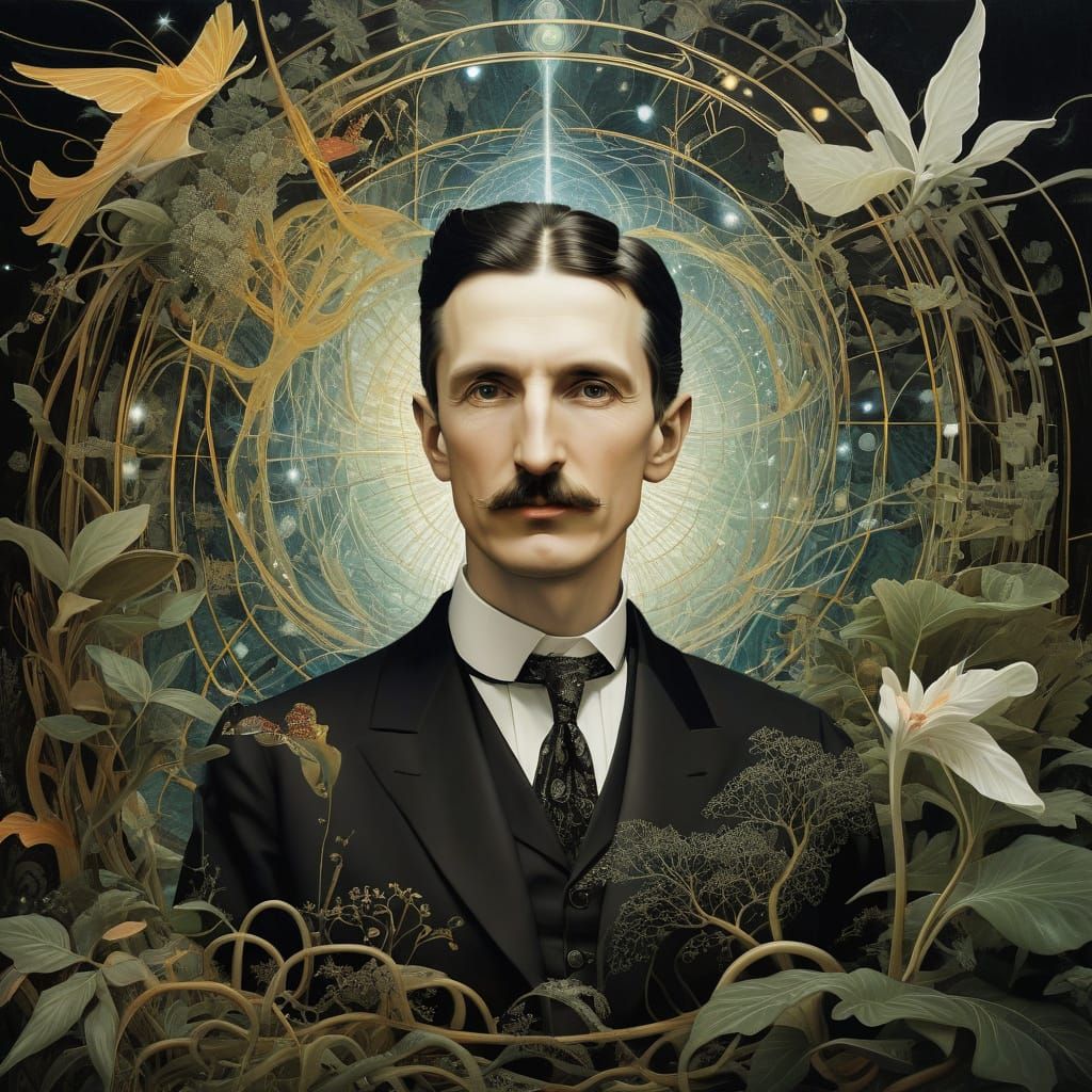 Sacred Portrait of Nikola Tesla in Ethereal Light