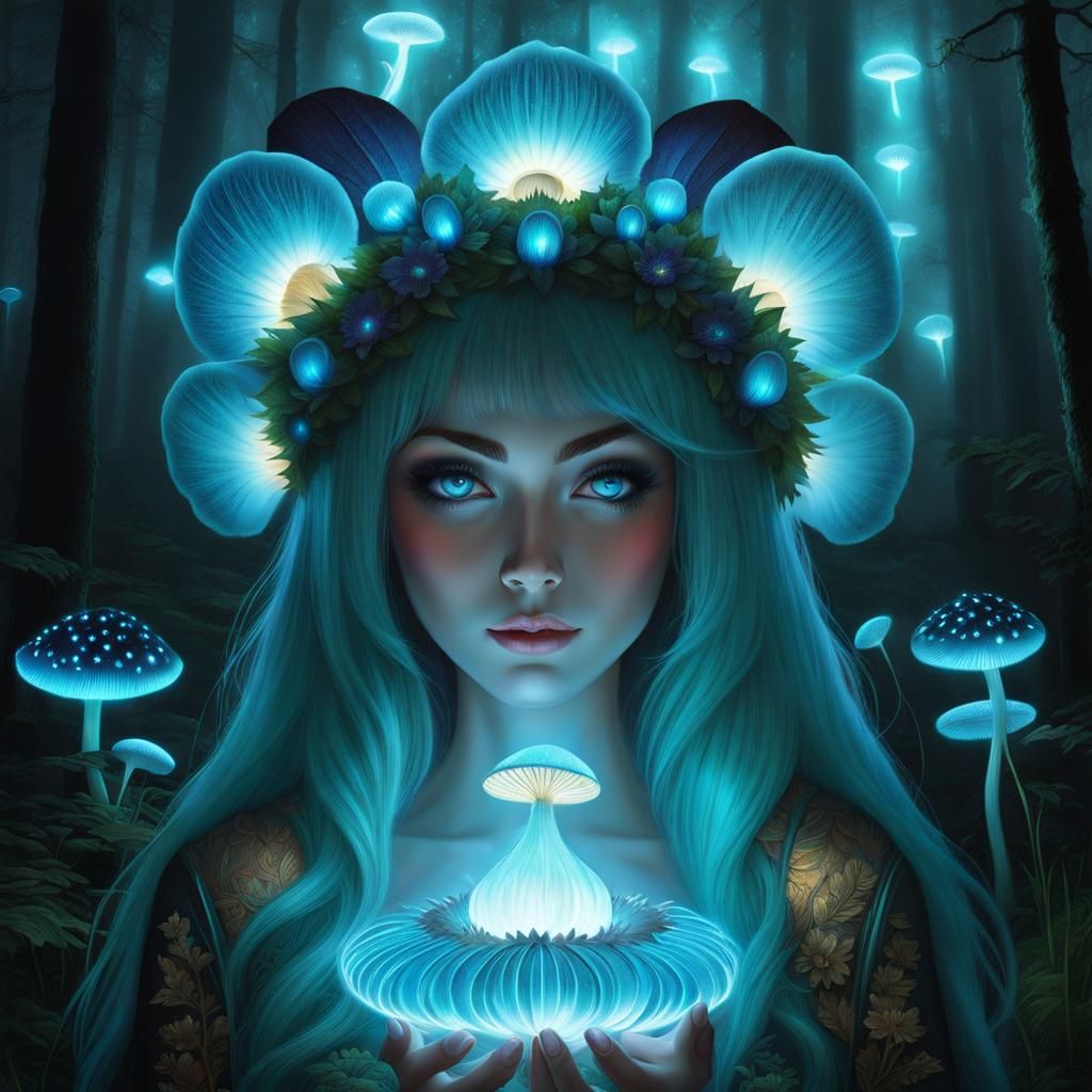 Bioluminescent Creature in Magical Forest