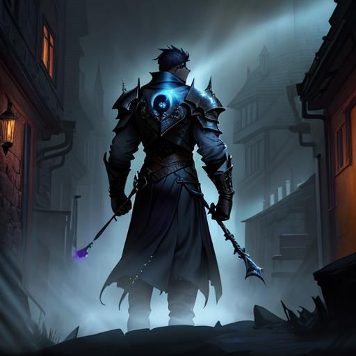 Dark Fantasy Warrior in Art Nouveau Style