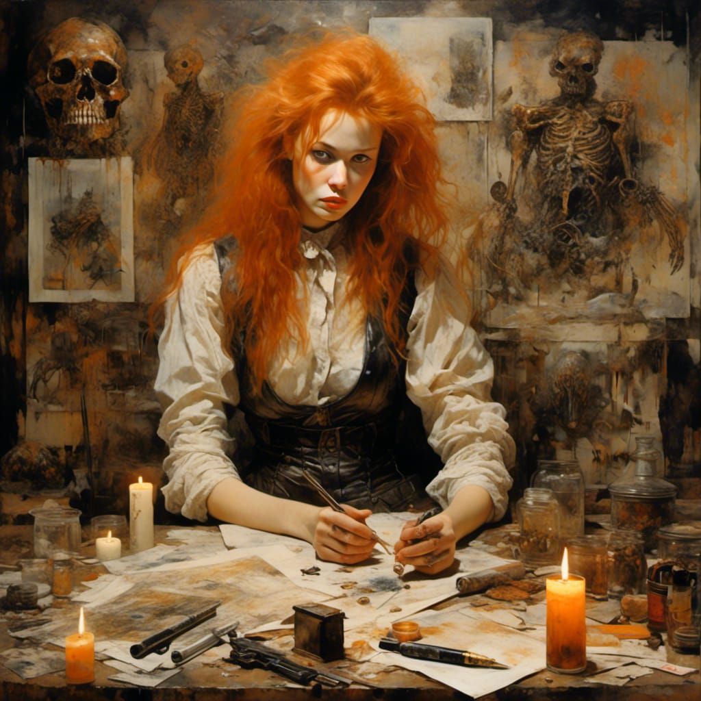 Arcane Gunslinger Cleaning Colt in Rockwell Style