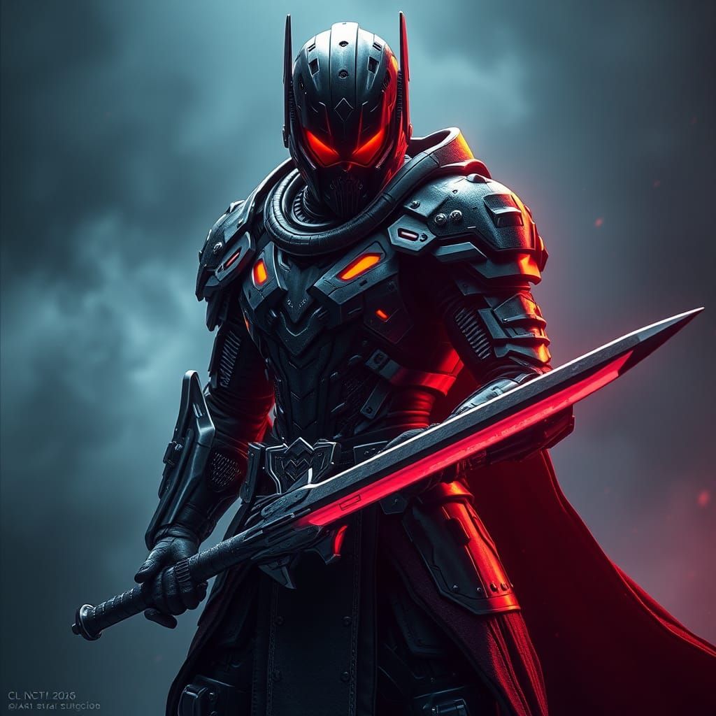 Cyberpunk Cyberknight with Longsword in Carbon Armor