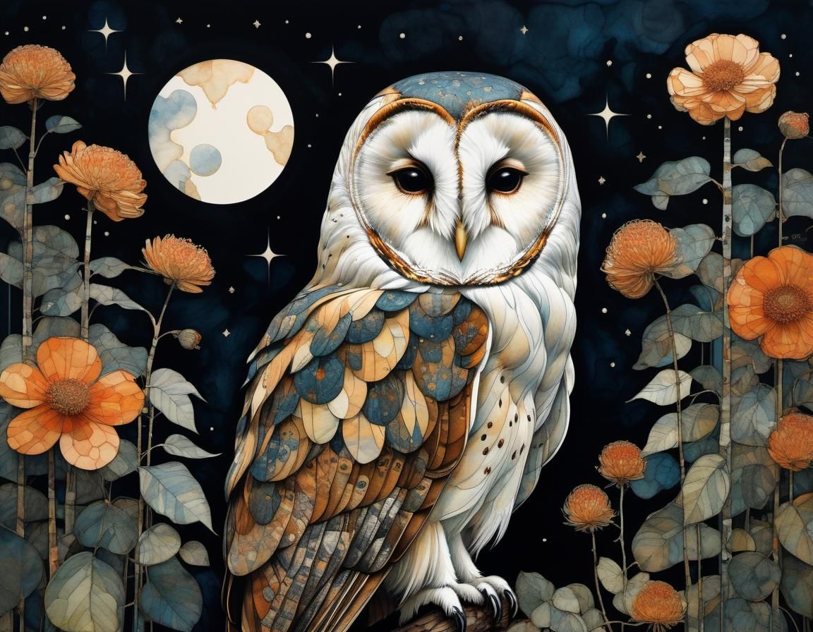 Magical Forest Line Drawing in Art Nouveau Style