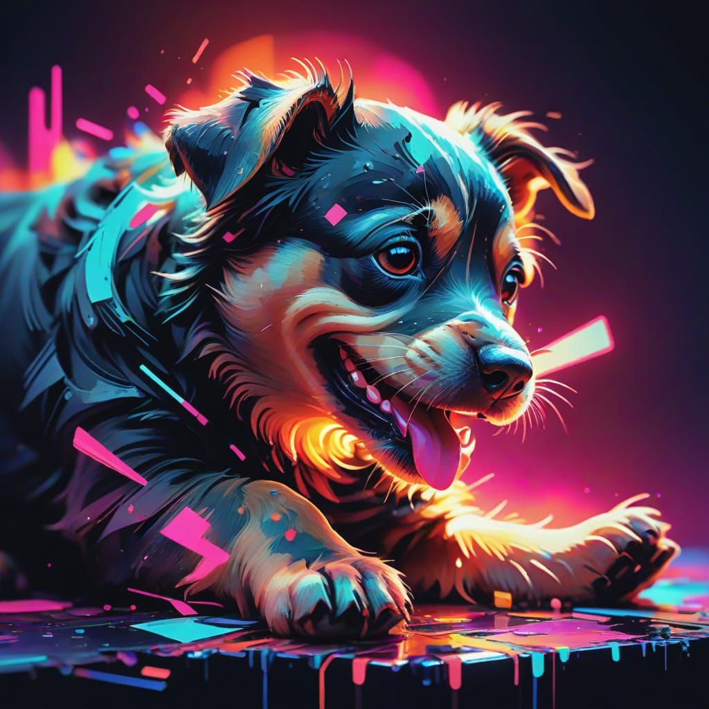 Happy Puppy Glitch Art Digital Portrait