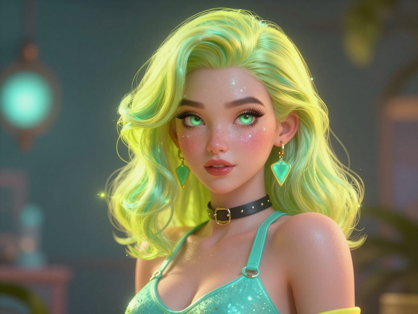 Whimsical Pin-Up with Neon Accents