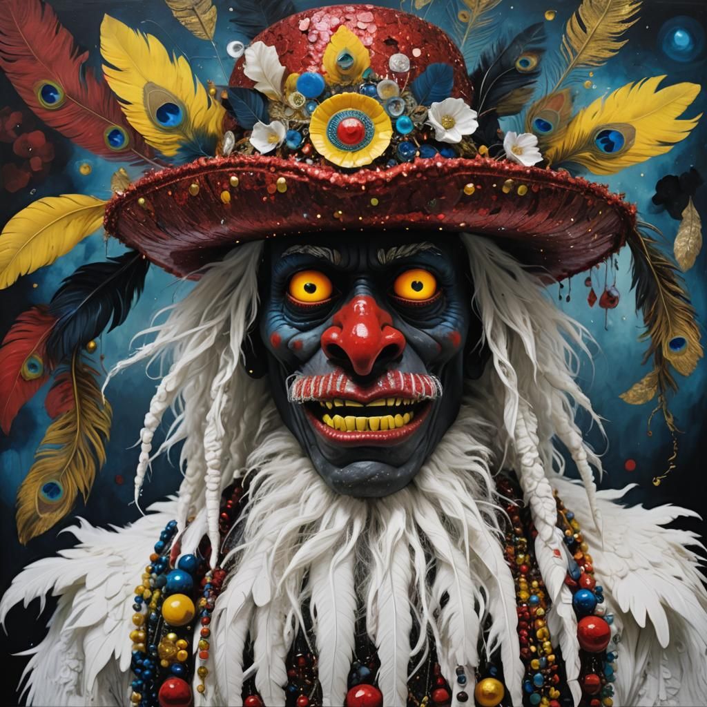 Surreal Portrait with Big Hat, in Funky Style