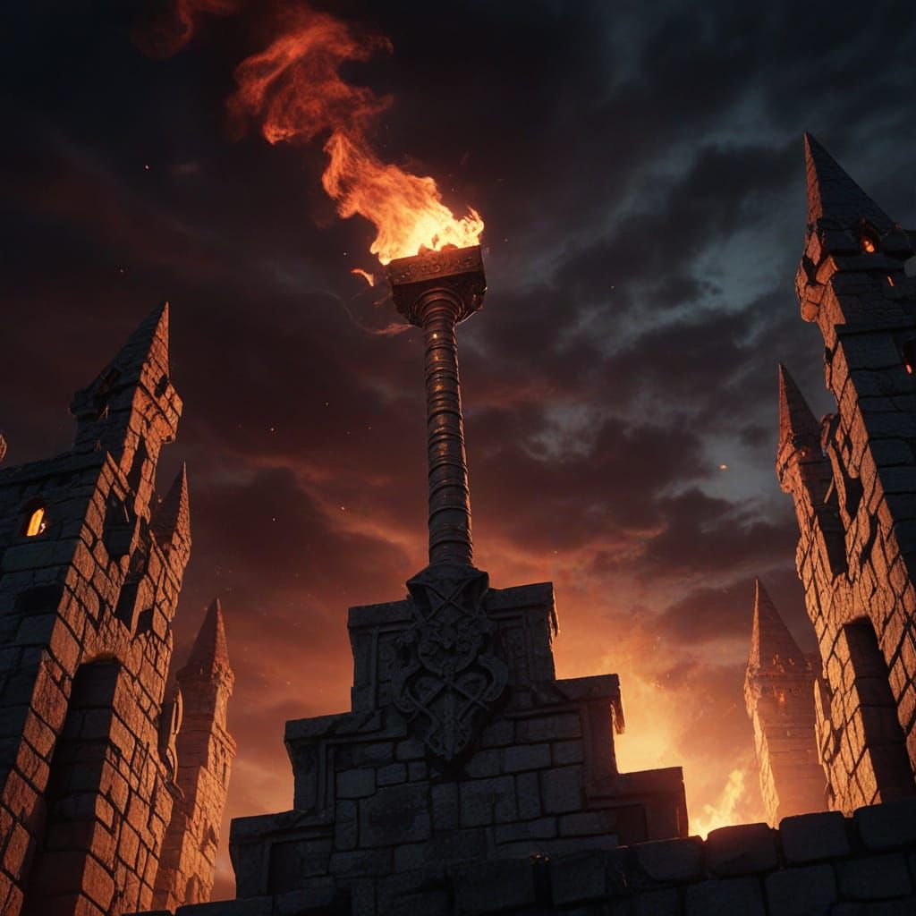 Medieval Castle Under Dark Crimson Sky