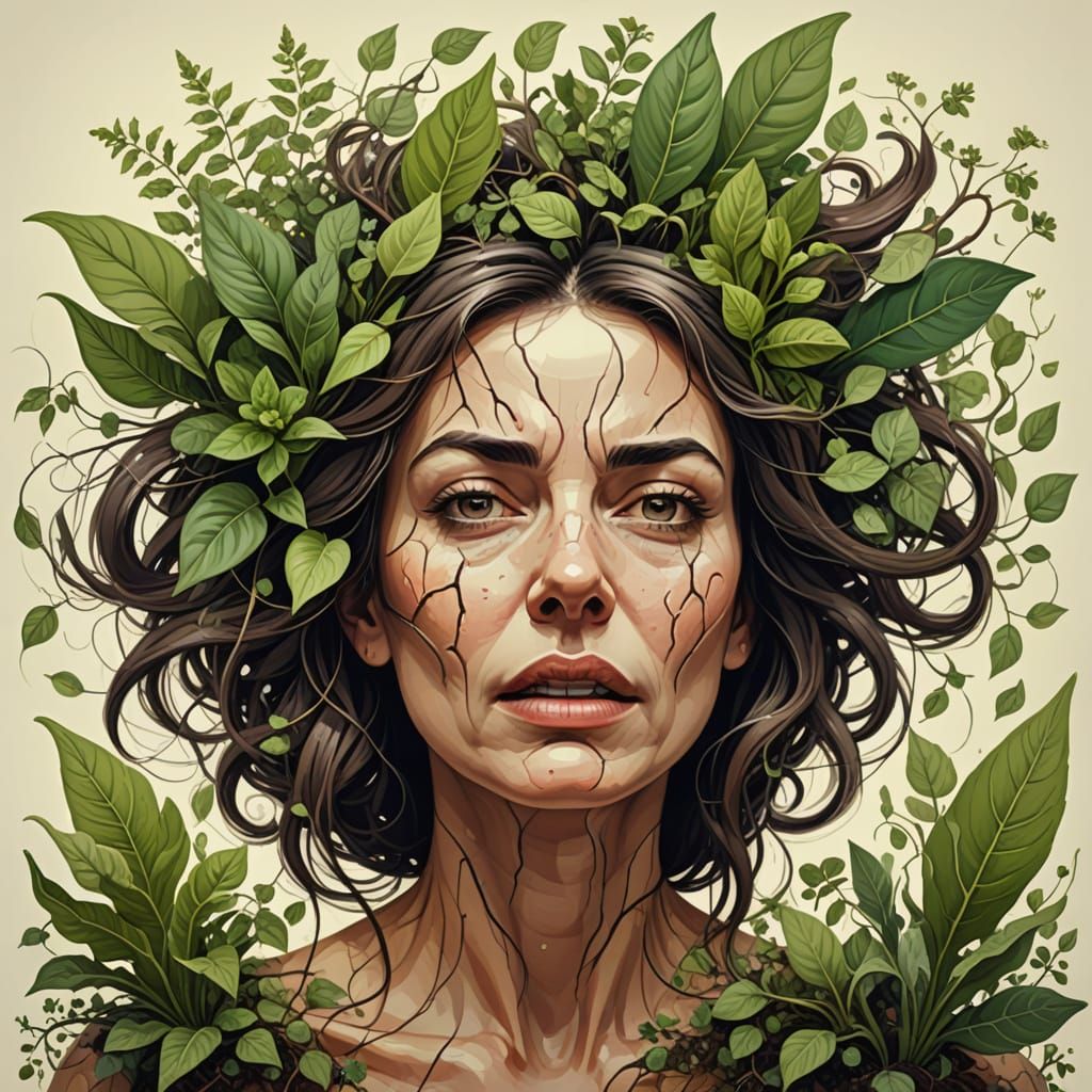 Surreal Portrait of a Woman Overwhelmed by Uncontrollable Em...