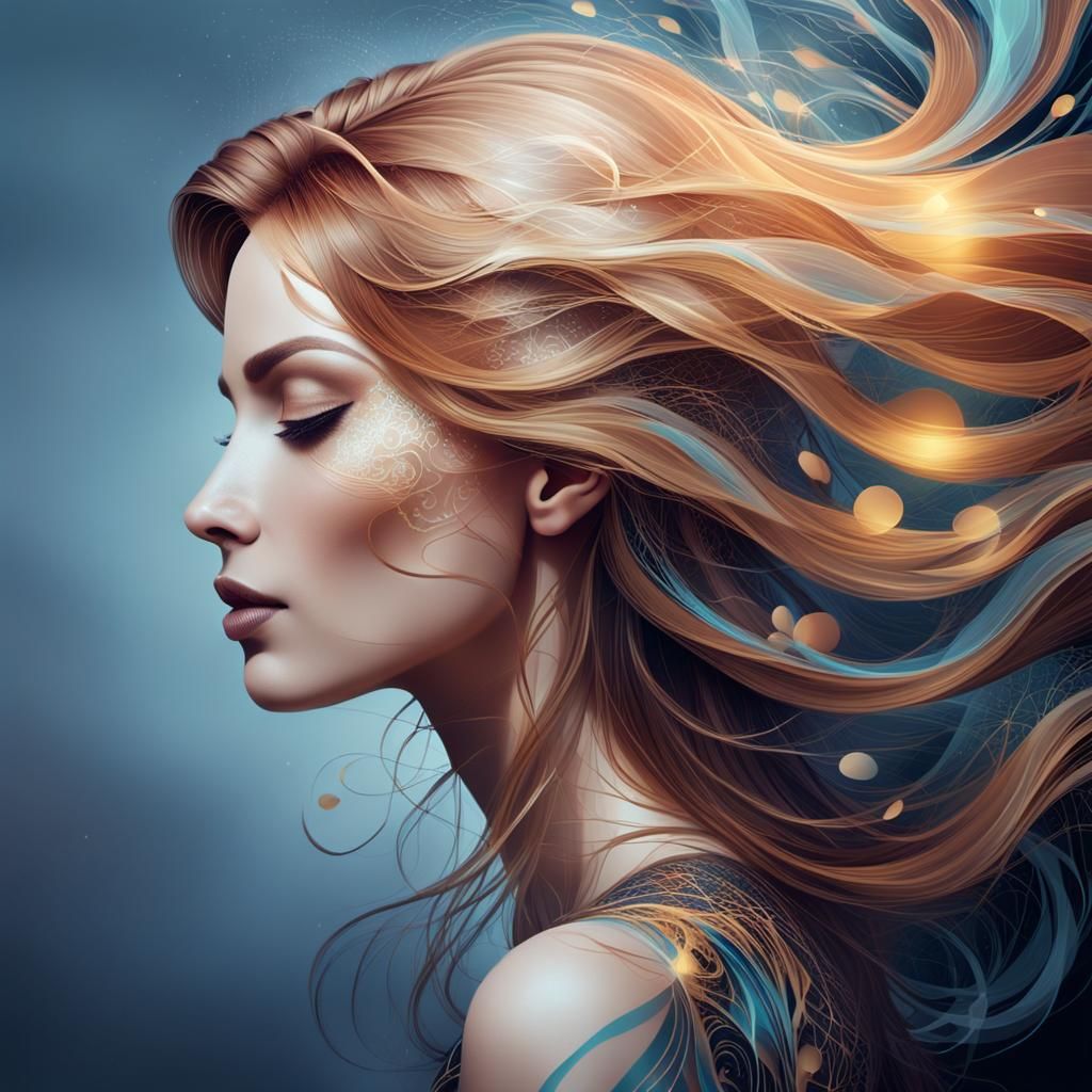 Captivating Woman with Gold Hair in Abstract Vector Art