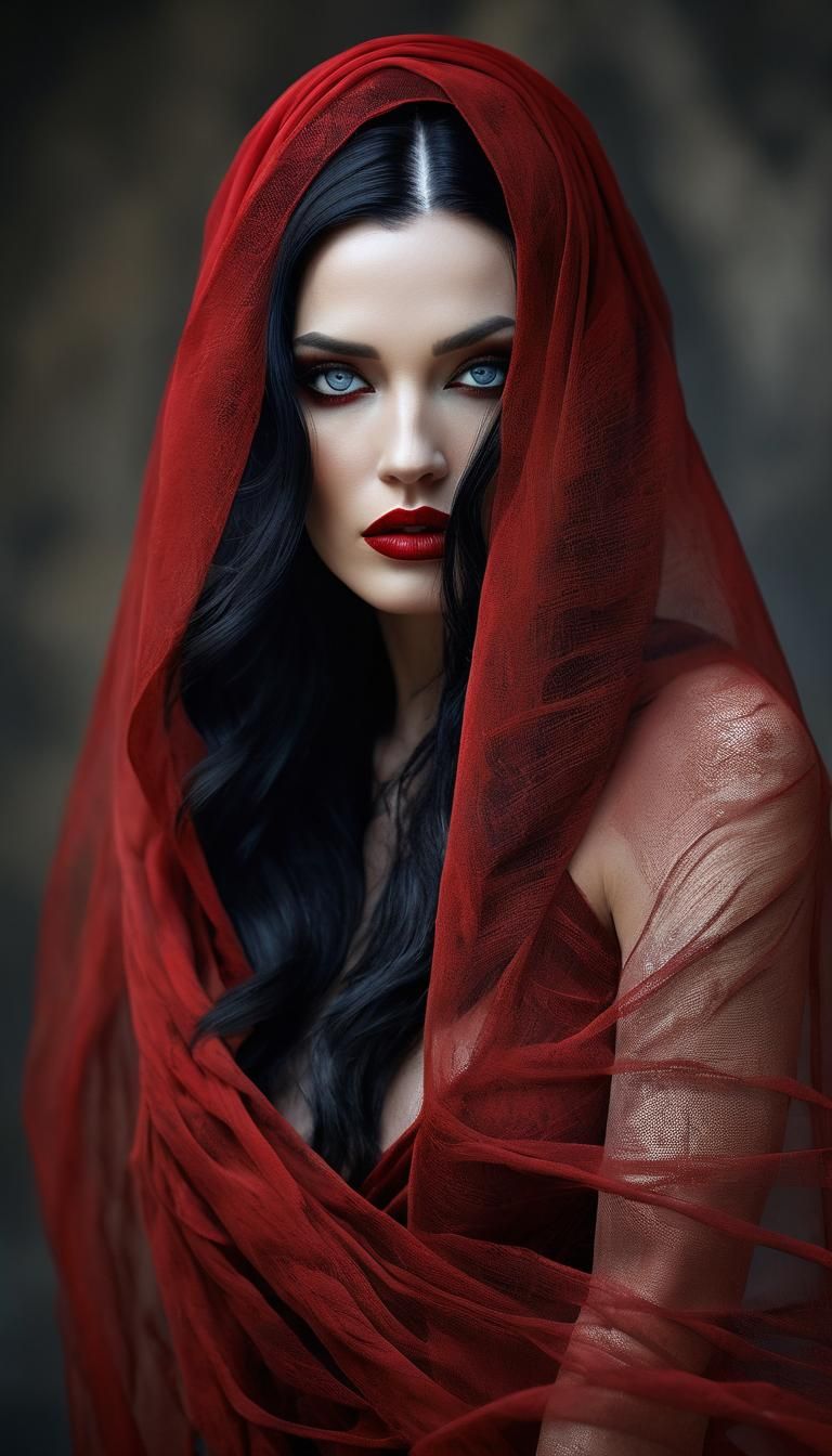 Sultry Red Veiled Siren