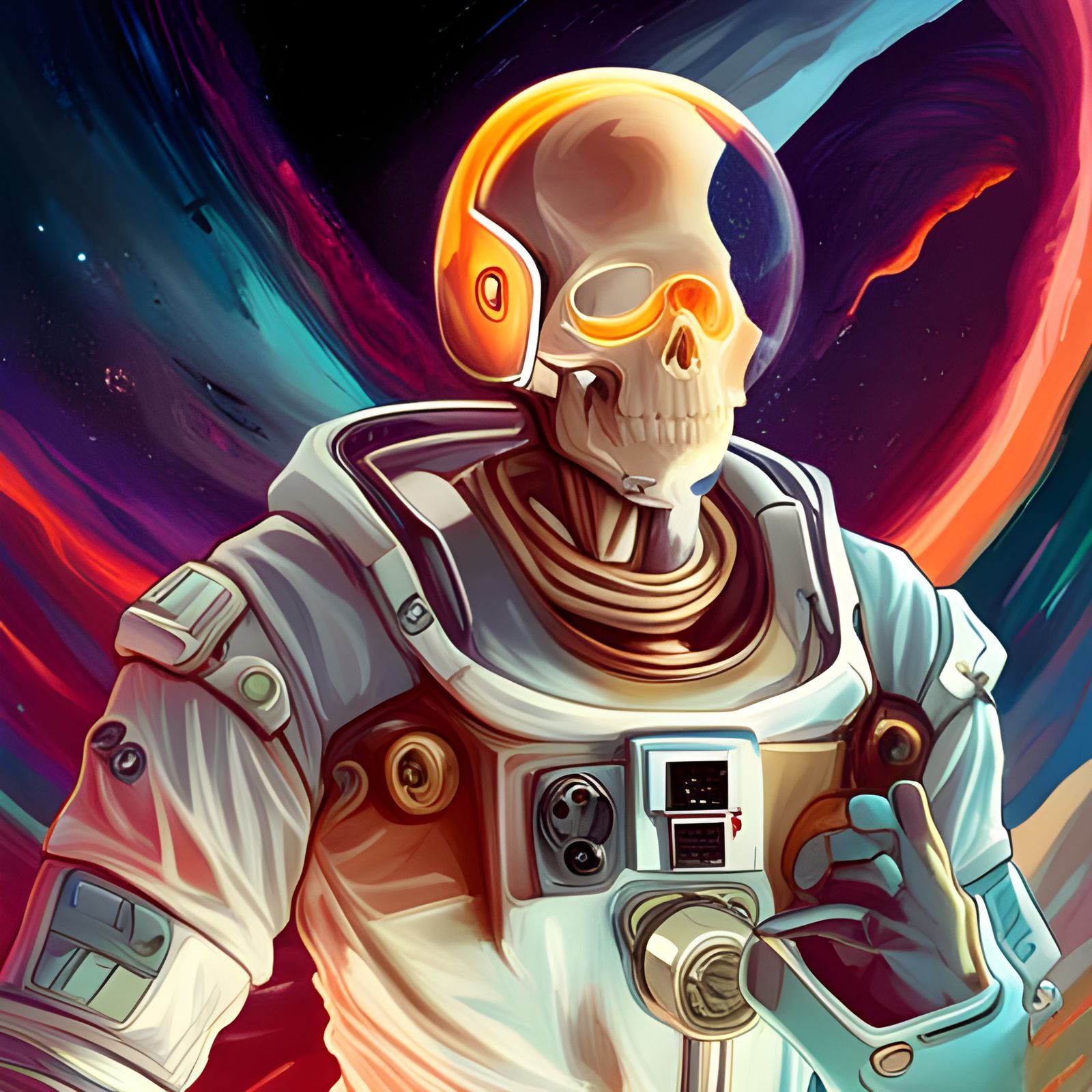 Astronaut Skeleton Reaching to Earth: Detailed Concept Art