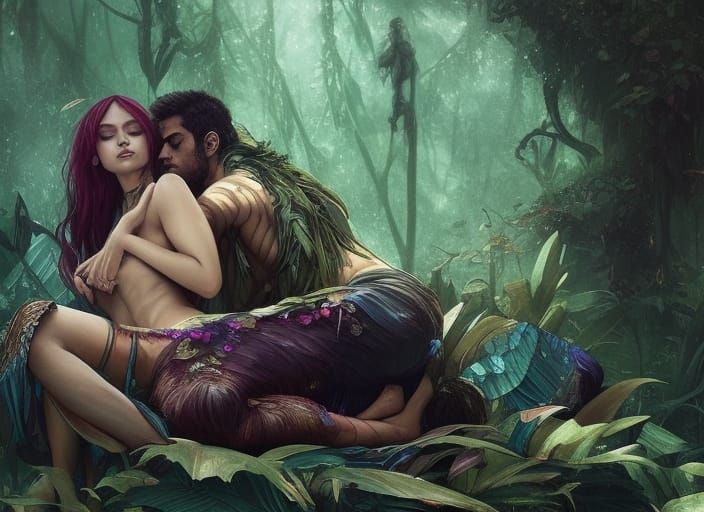 Galaxy Sorceress and Warrior Napping in Jungle