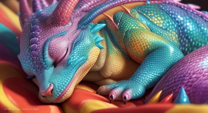 Detailed Rainbow Dragon Dreaming in Fairycore Style