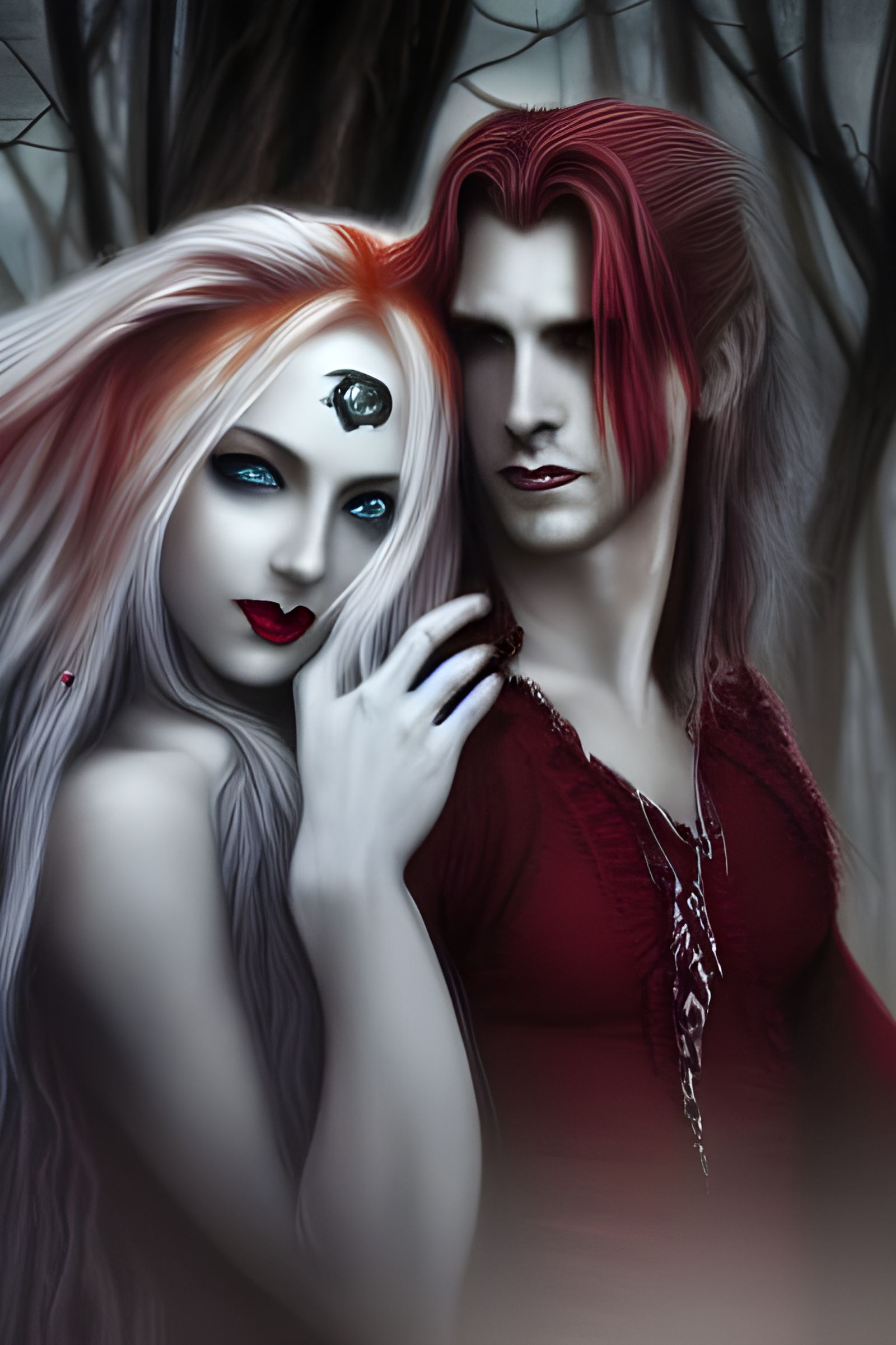 Vampire Couple Portrait in Detailed Fantasy Art