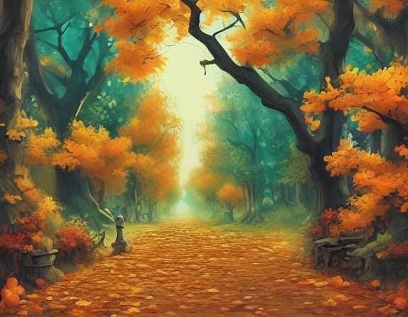 Cozy Autumn Park Scene with Couple