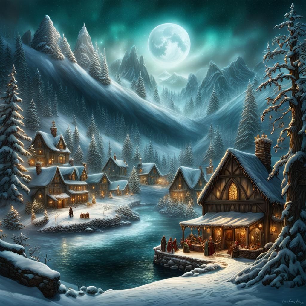 Detailed Matte Painting of a Yule Celebration