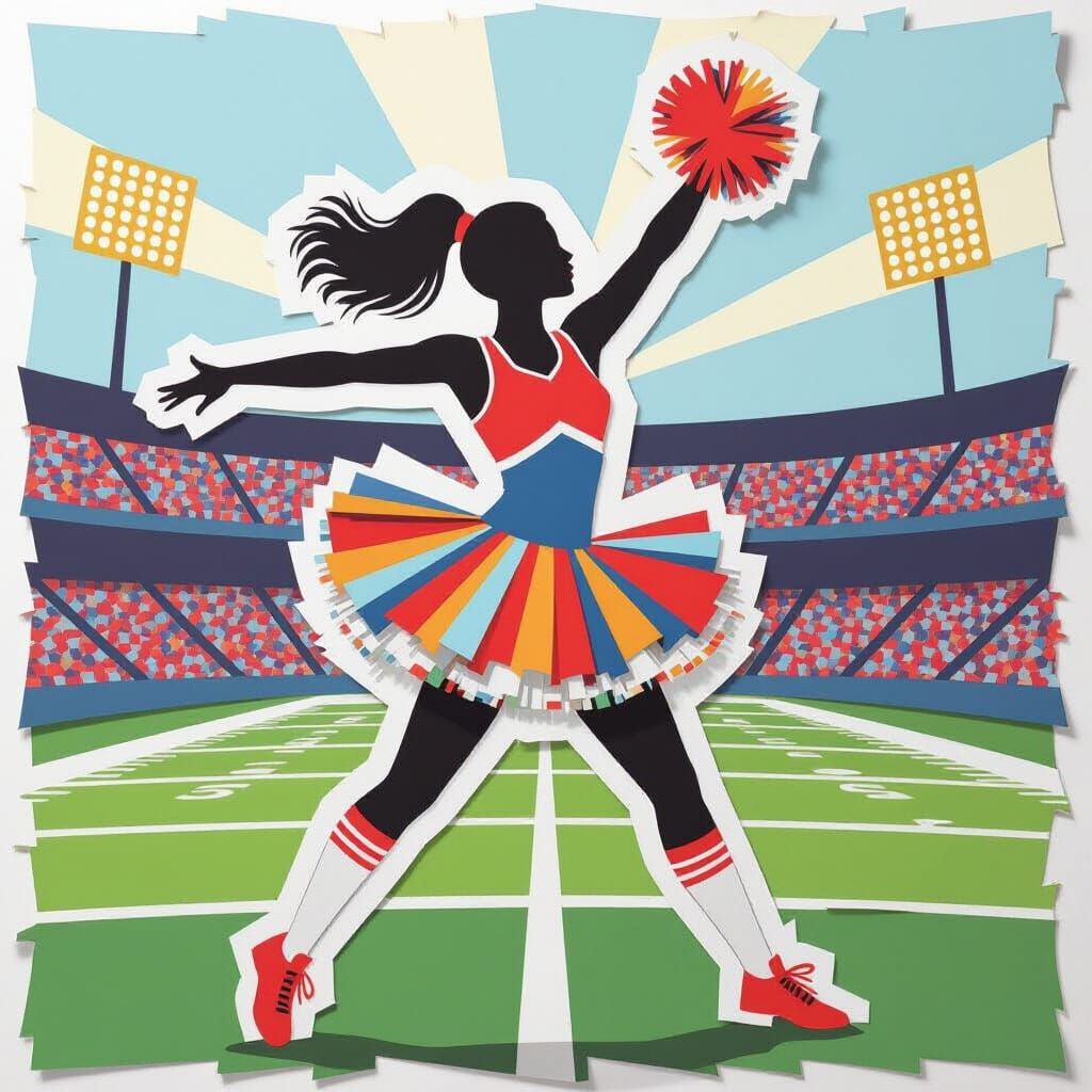 Cheerleader Silhouette Formed From Shredded Paper Layers
