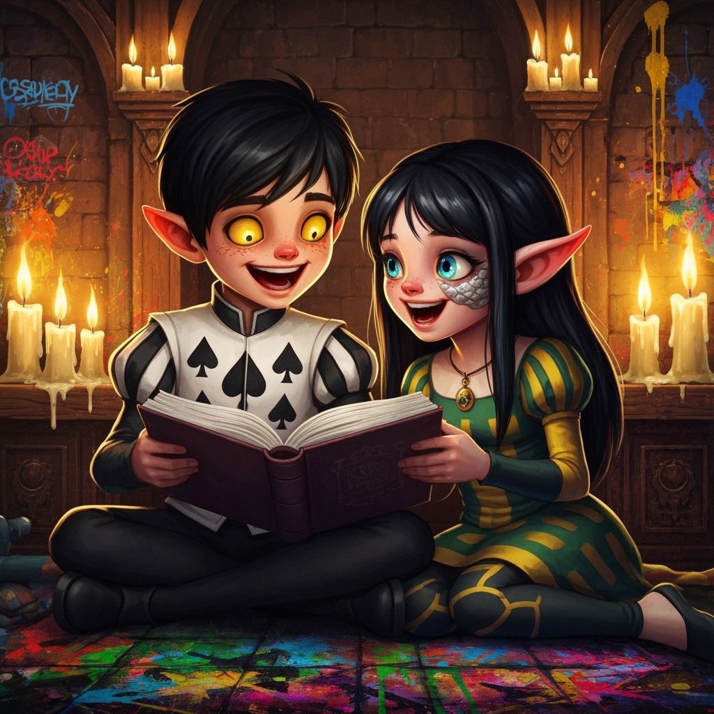 Medieval Children Reading by Candlelight in Graffiti Style