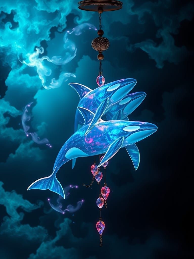 Bioluminescent Orcas as Mystical Wind Chimes