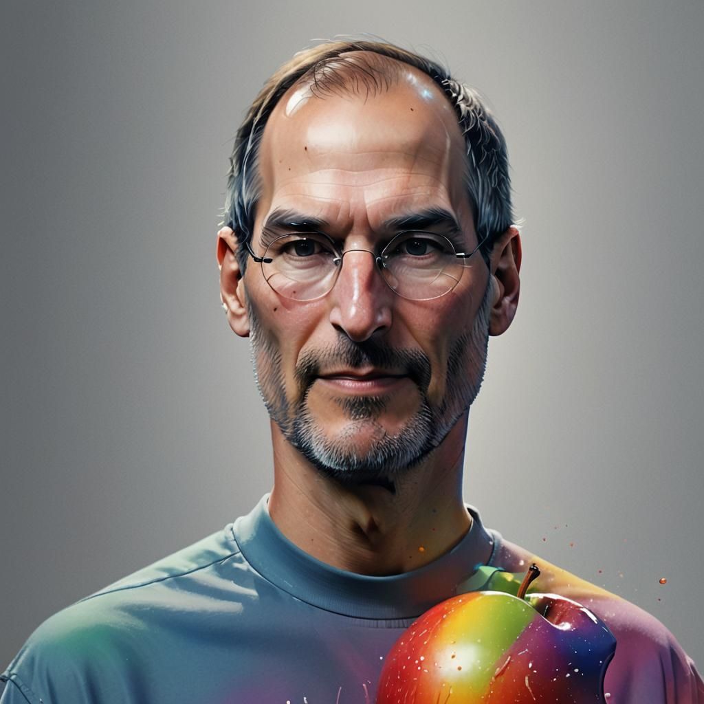 Hyperrealistic Portrait of Steve Jobs with Apple Logo