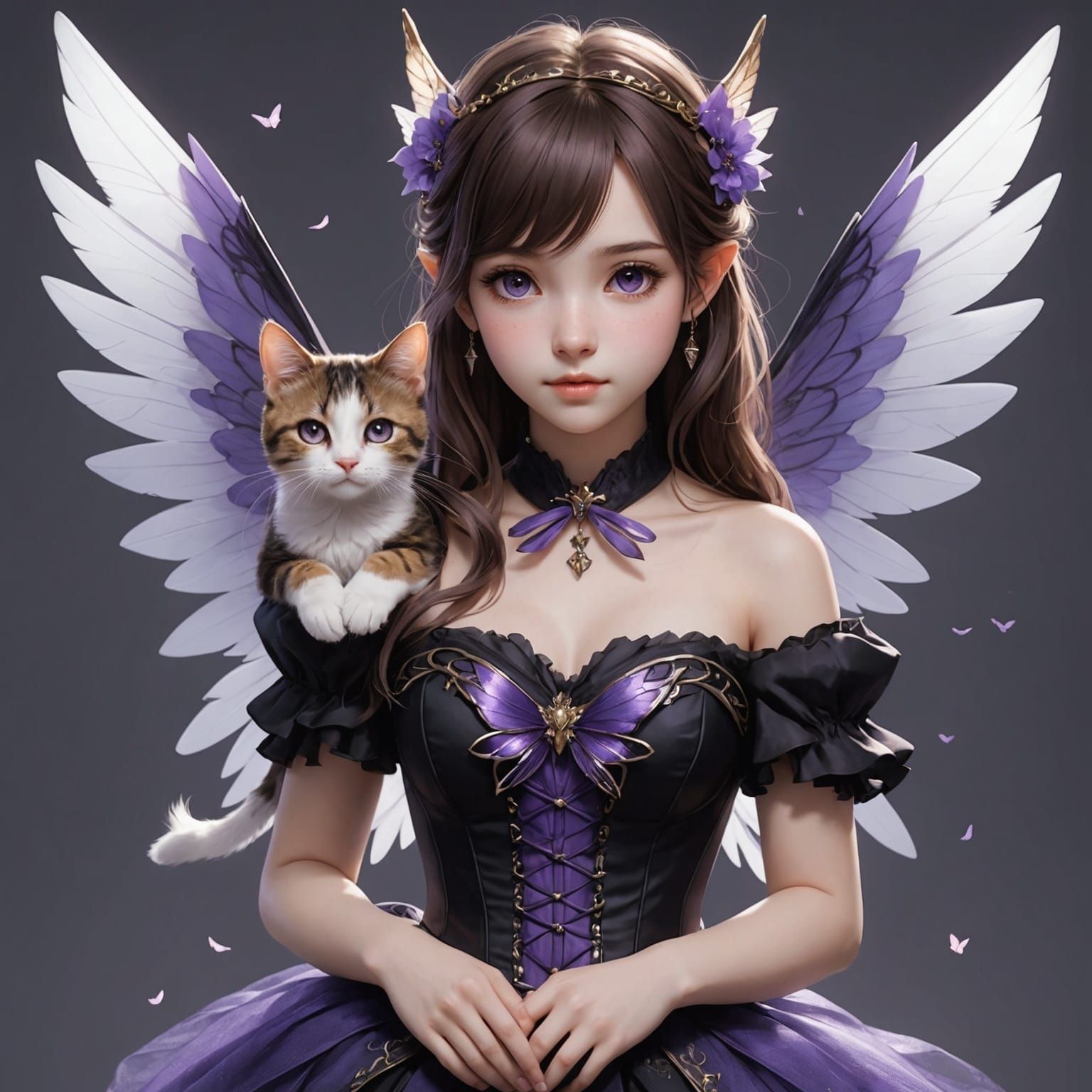 Anime Fairy Girl with Cat in 3D Art Style