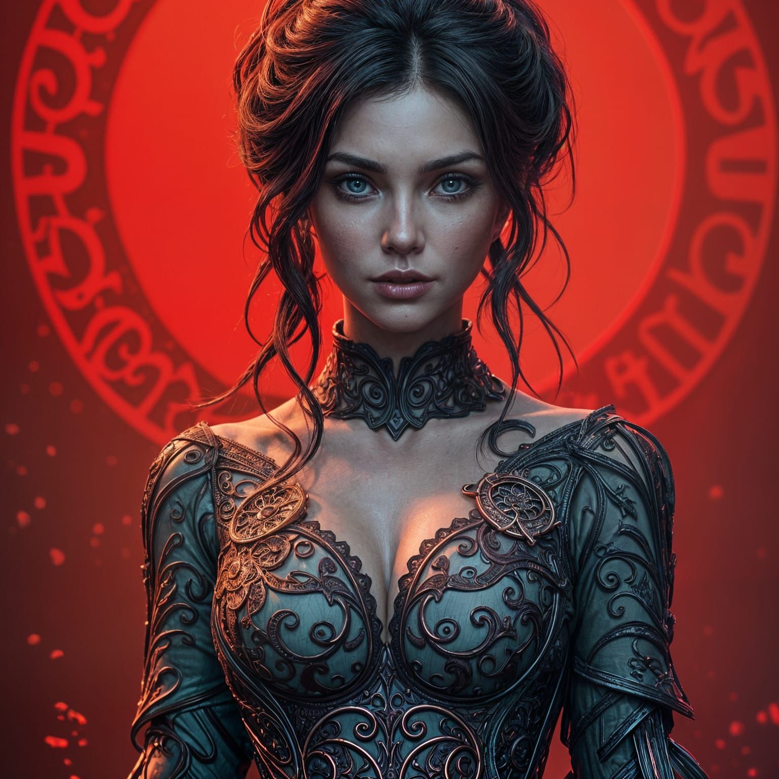 Ethereal Beauty in Vibrant Reddish Hues - Cyberpunk Fantasy ...