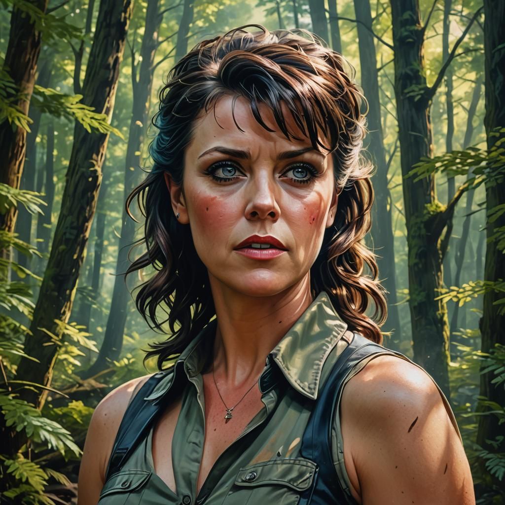 Hyperrealistic Pin-Up Portrait in Forest Setting