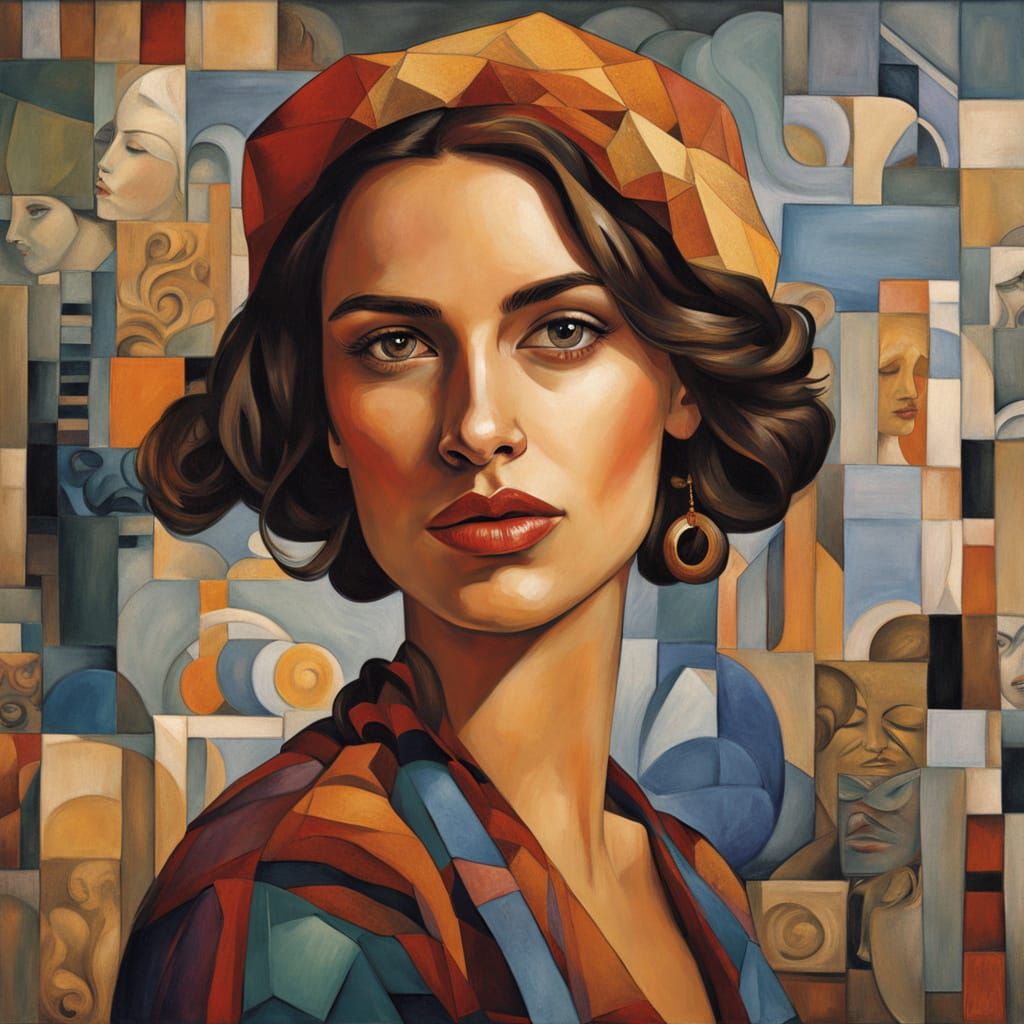 Modern Uruguayan Woman in Vibrant Cubist Style