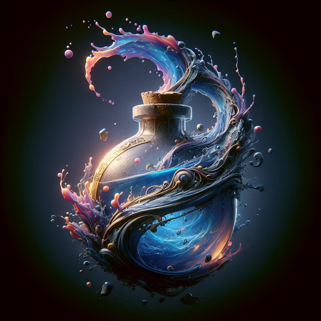 Magical Potion Bottle Erupts in Vibrant Fantasy Colors